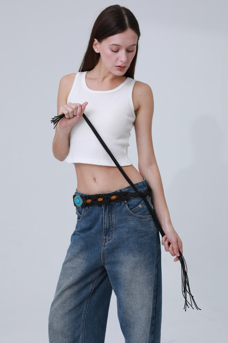 Bohemian Waist Rope – Adjustable Braided Belt with Turquoise Beads🩵 Leto Collection