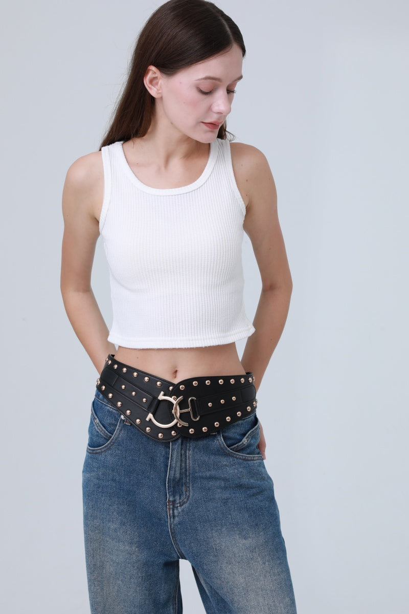 Vintage Bohemian Wide Belt – Studded Leather Waist Cincher ⛓️🌹 Leto Collection