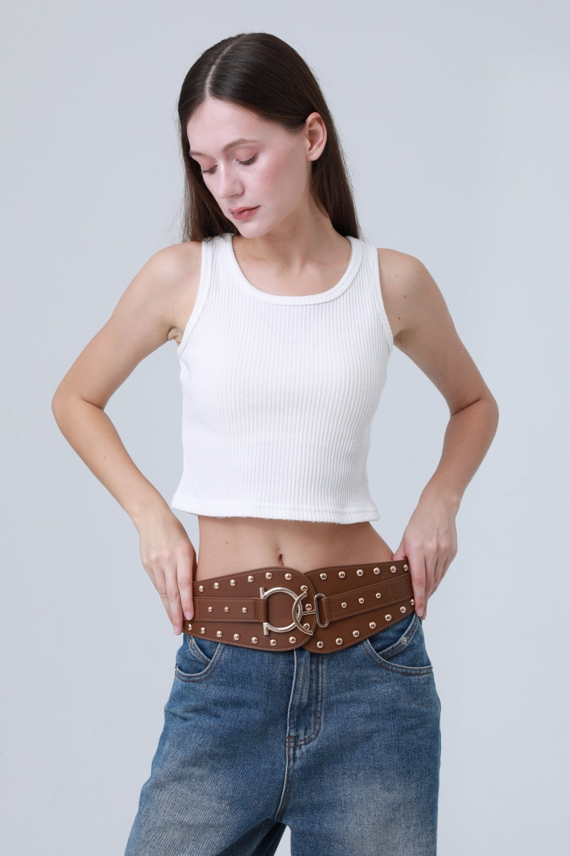 Vintage Bohemian Wide Belt – Studded Leather Waist Cincher ⛓️🌹 Leto Collection