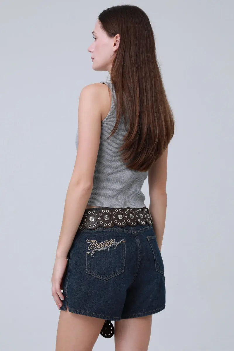 Boho Western Belt – Vintage Round Patch & Studded Detail 🌵✨ Leto Collection