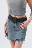 Artisan Raffia Elastic Belt with Crescent Moon Buckle Leto Collection