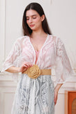 Raffia Elastic Belt with Floral Buckle Leto Collection