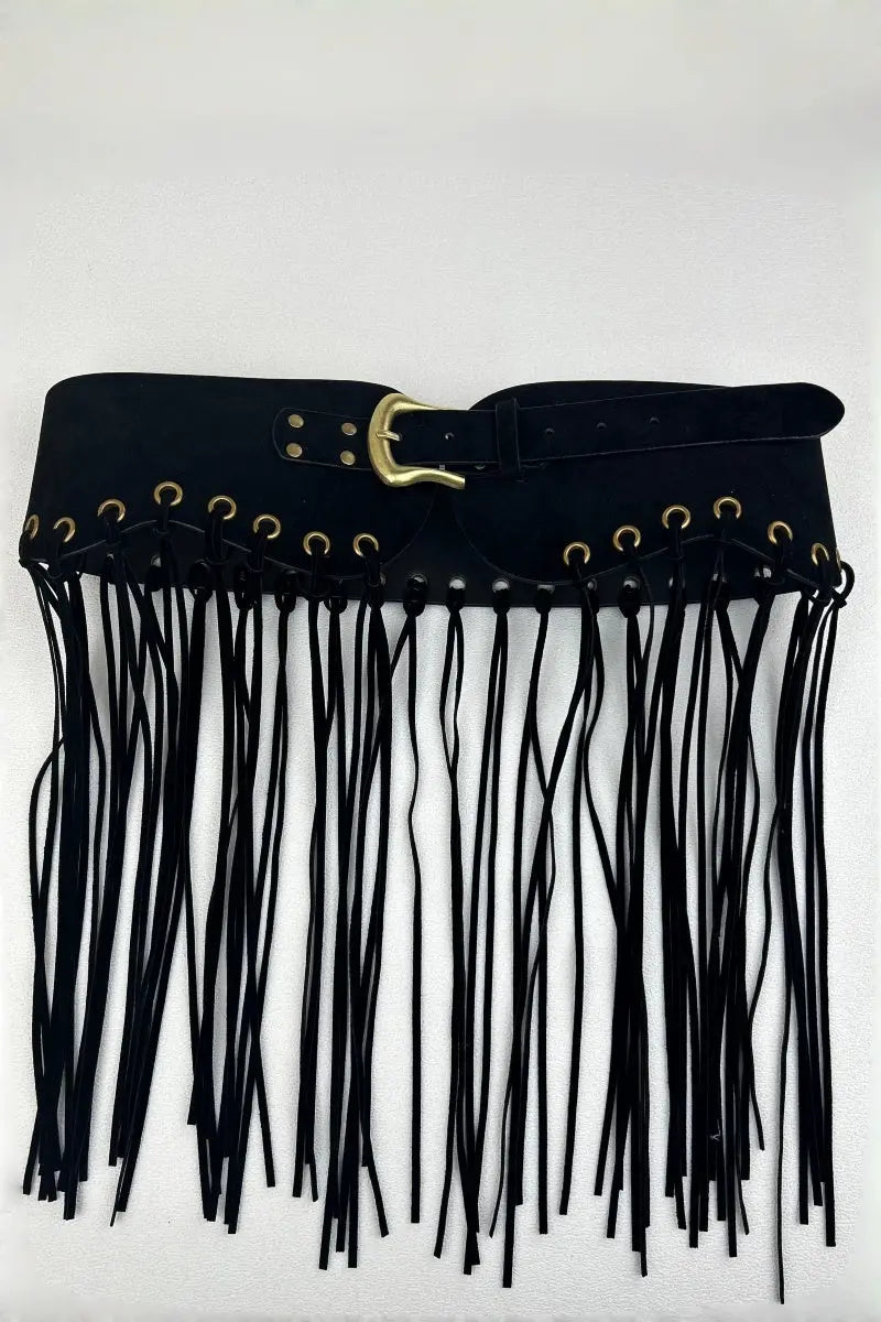 Boho Rodeo: Western Style Fringe Embellished Suede Corset Belt - leto-collection