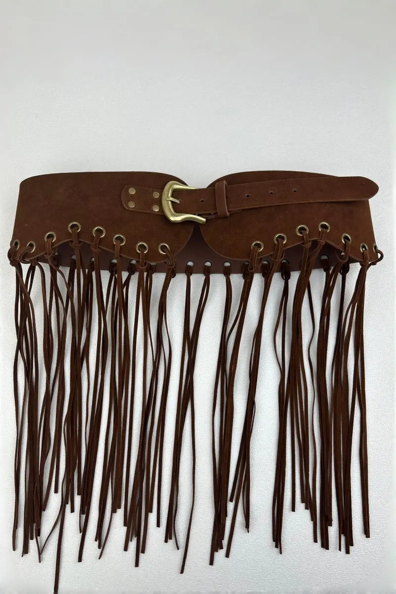 Boho Rodeo: Western Style Fringe Embellished Suede Corset Belt - leto-collection