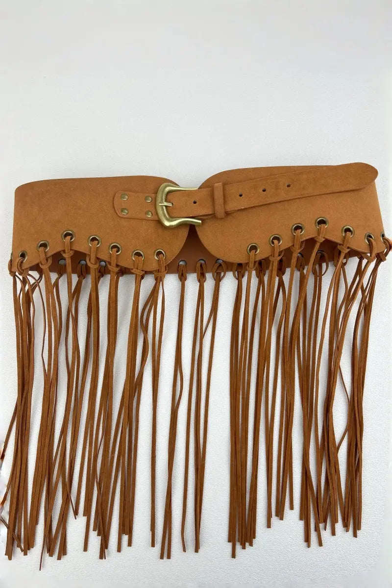 Boho Rodeo: Western Style Fringe Embellished Suede Corset Belt - leto-collection