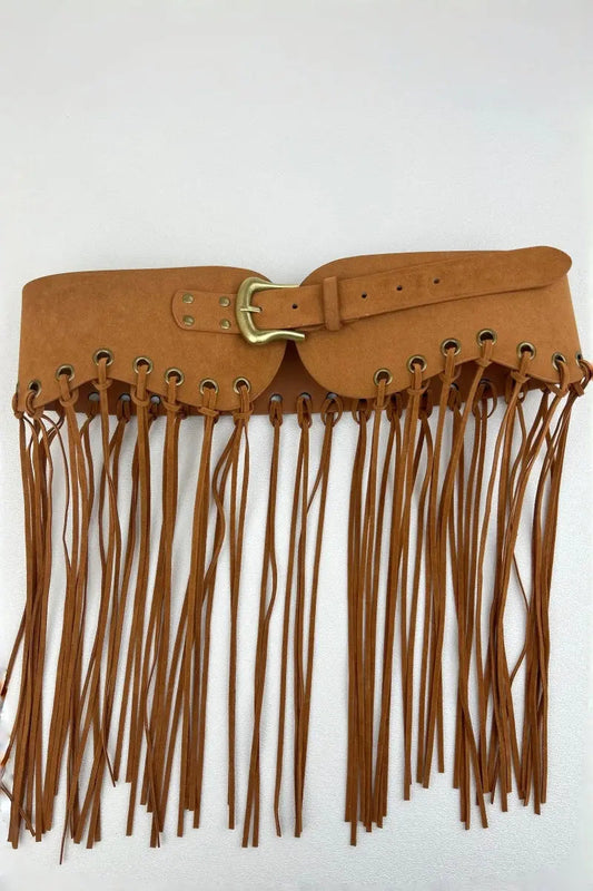 Boho Rodeo: Western Style Fringe Embellished Suede Corset Belt - leto-collection
