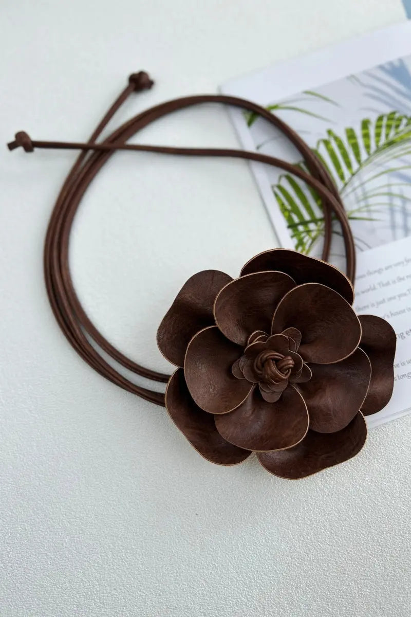 Wildflower: Bohemian Leather Flower Pendant Layered Belt - leto-collection