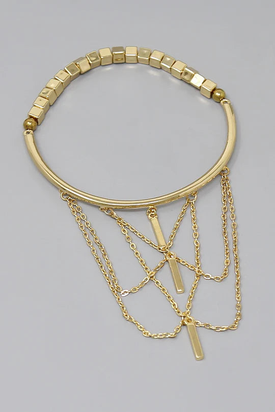 Bead and Chain Gold Arm Cuff Bracelet