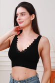 Soft Whisper: Seamless Ribbed Lace Trim Bralette Leto Collection