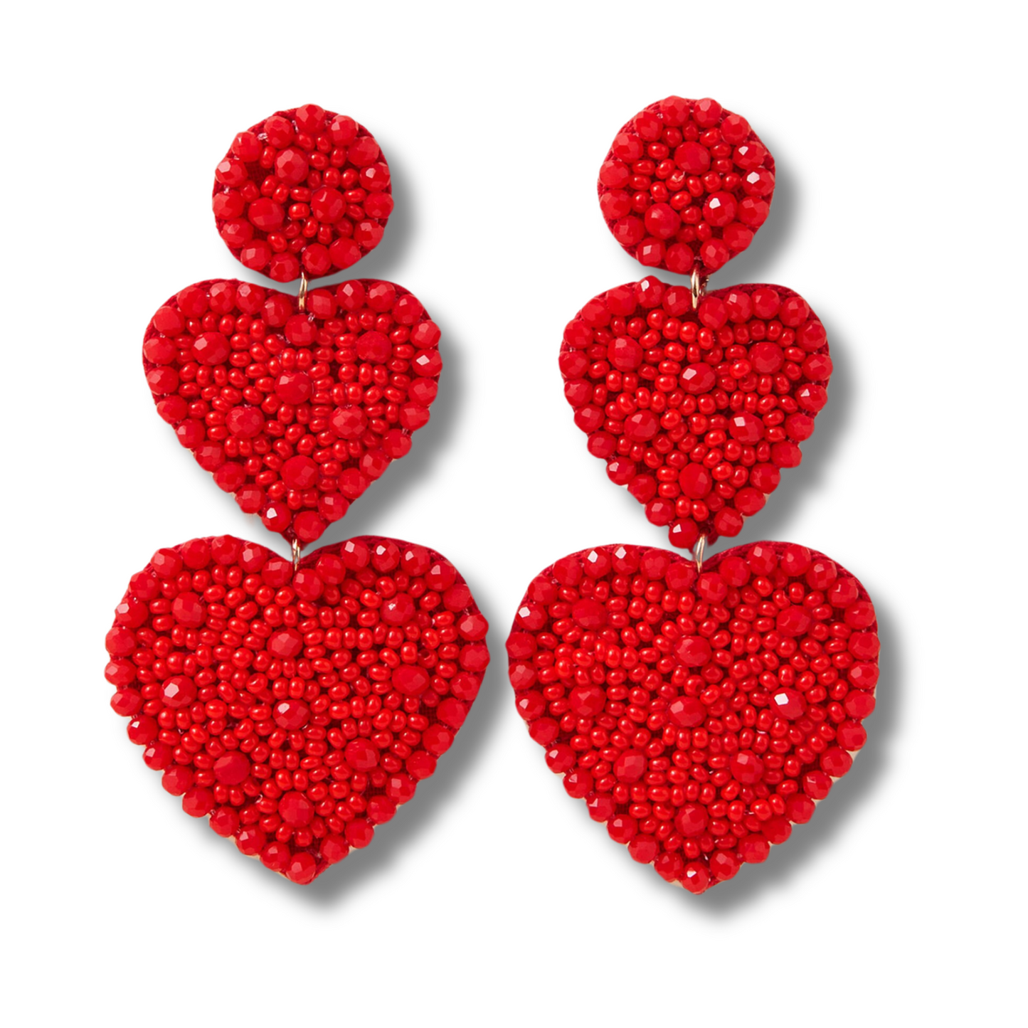 Glass Sparkle Beaded Two Hearts Dangle Earrings