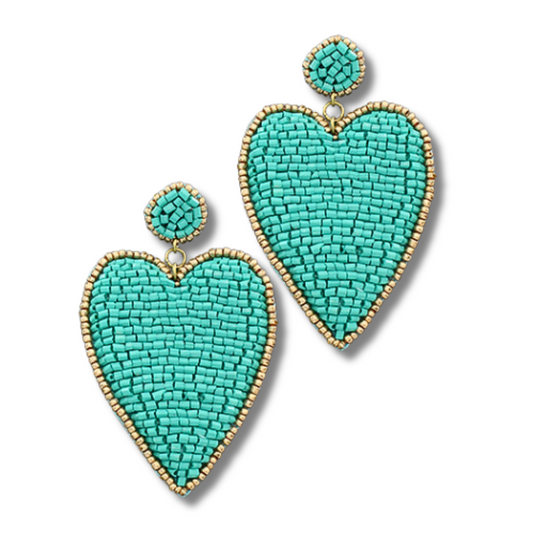 Have A Heart Turquoise Sparkle Beaded Heart Earrings