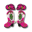 Pink Christmas Beaded Western Theme Boots Earrings