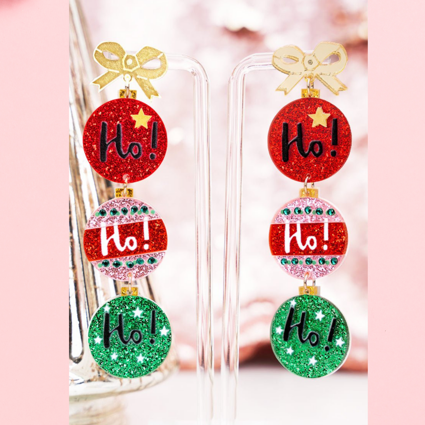 Christmas Ornament Glitter Sparkle Holiday Dangle Earrings