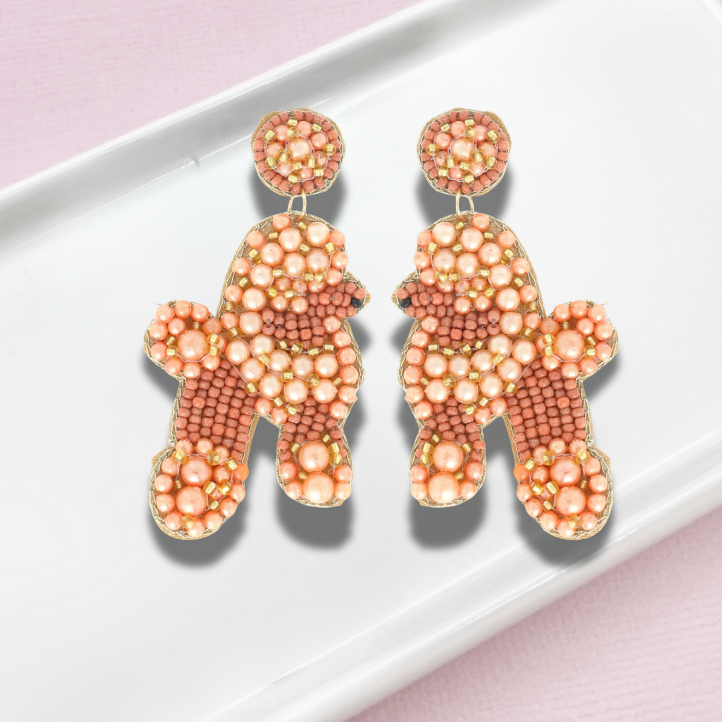 Poodle Dog Breed Seed Beaded Pearl Earrings