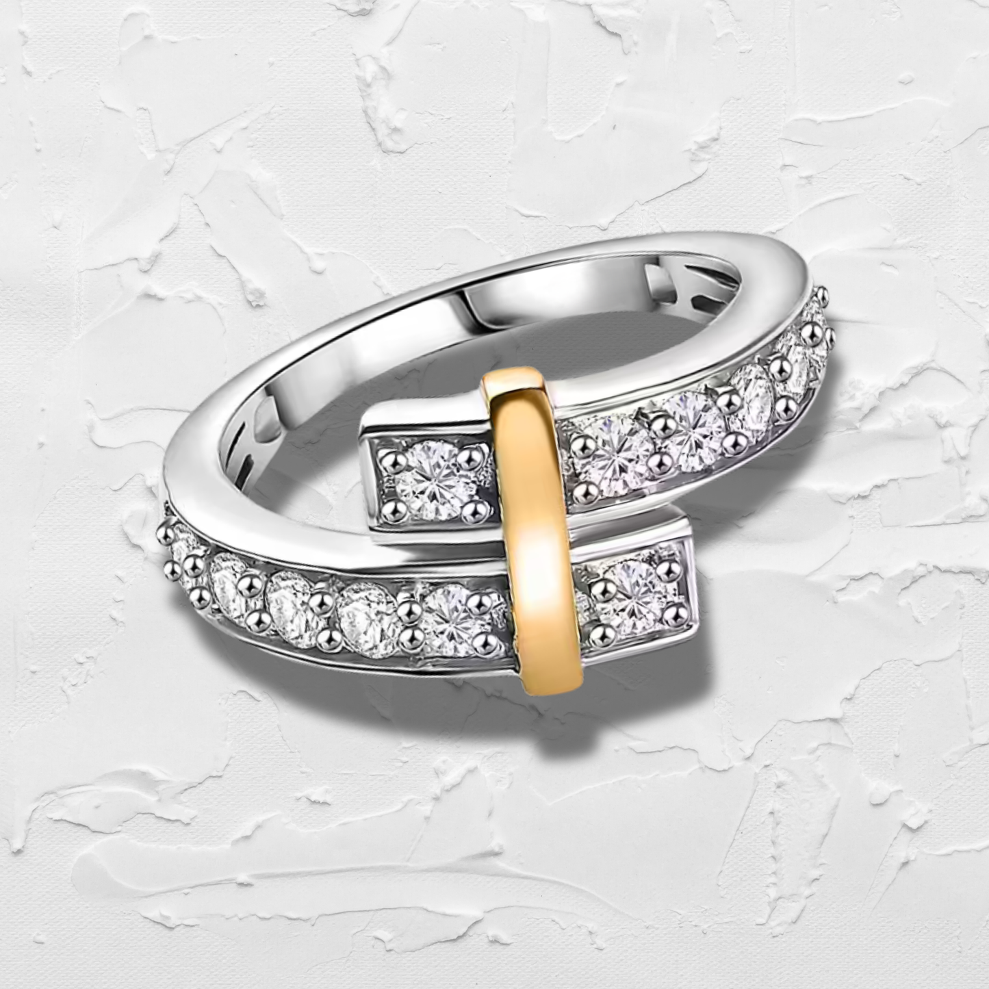 Lovingly Bound CZ Silver Gold Bypass Ring