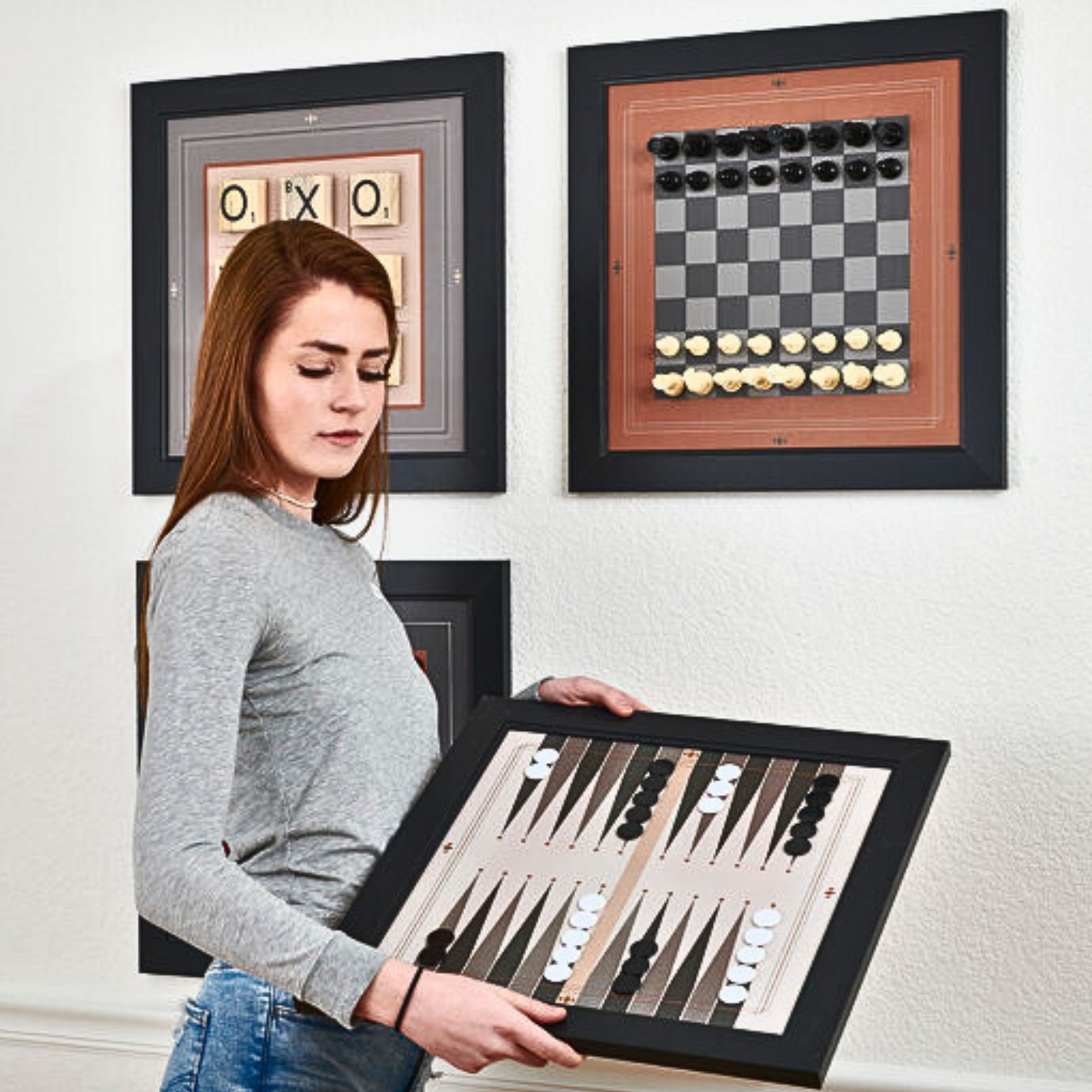 4-in-1 Magnetic Canvas Games Set: Chess Backgammon Checkers Tic Tac Toe