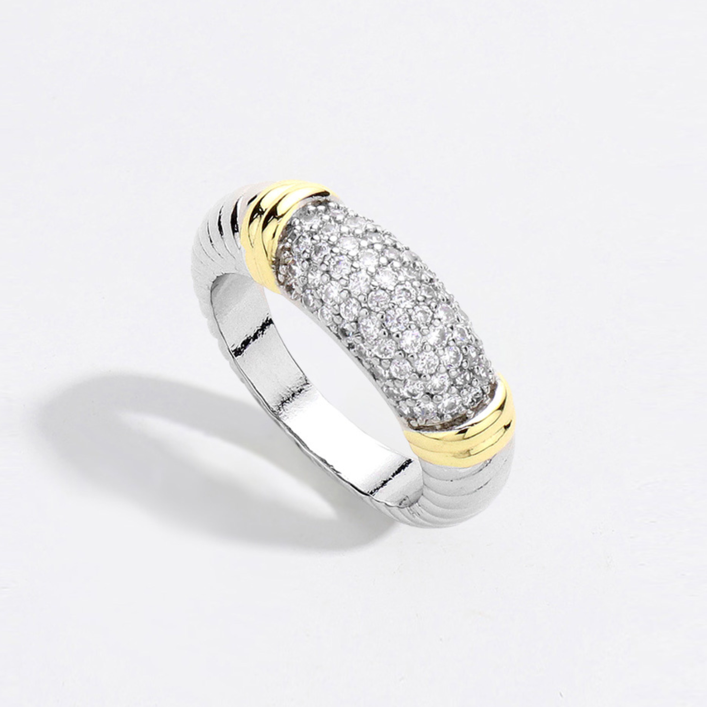 Two Tone CZ Silver Gold Band Ring