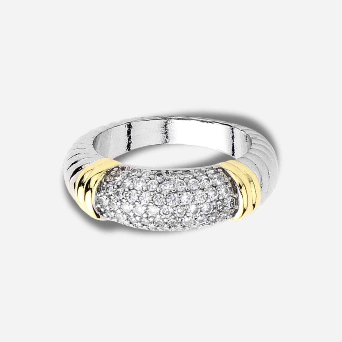 Two Tone CZ Silver Gold Band Ring