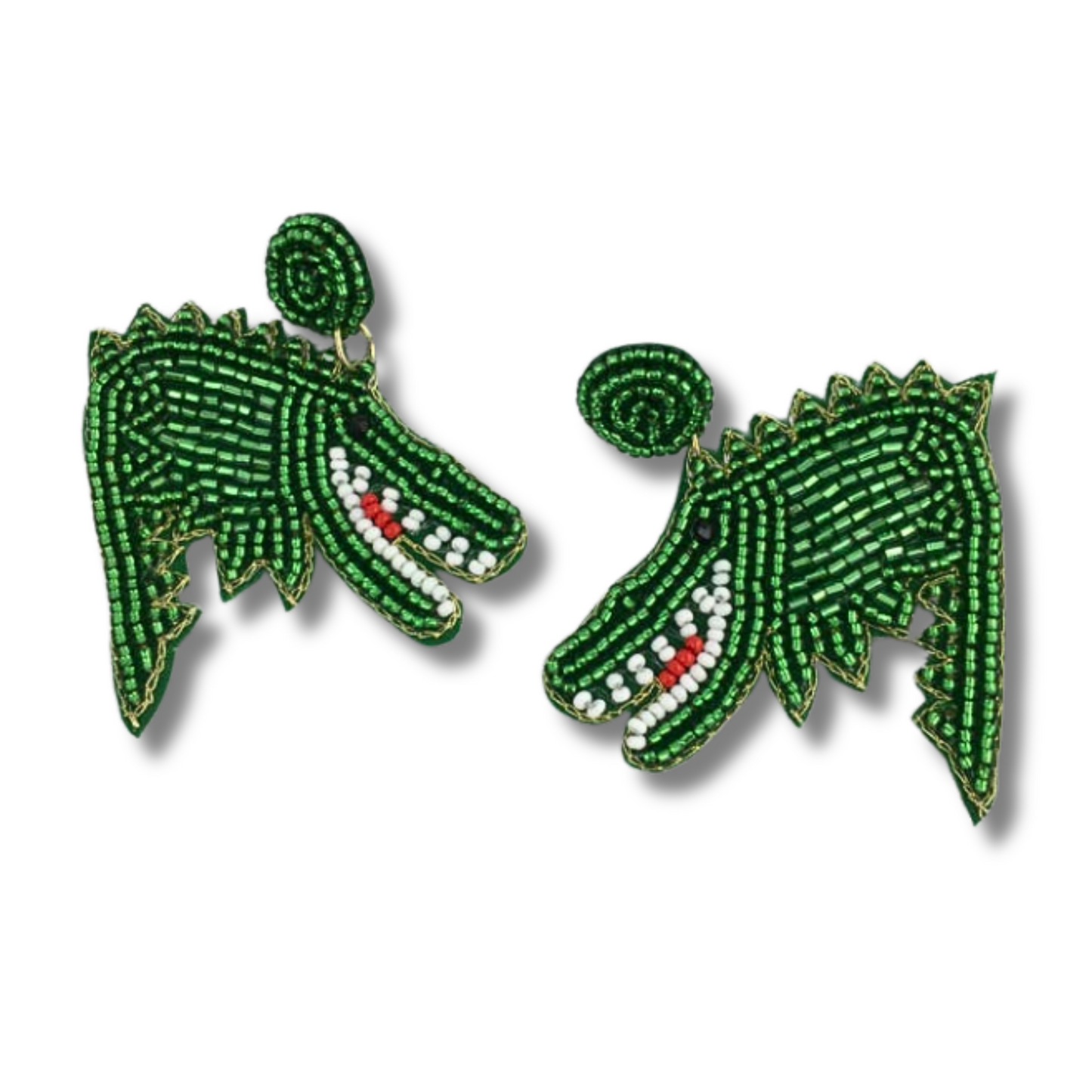 Crocodile Alligator Green Seed Beaded Earrings