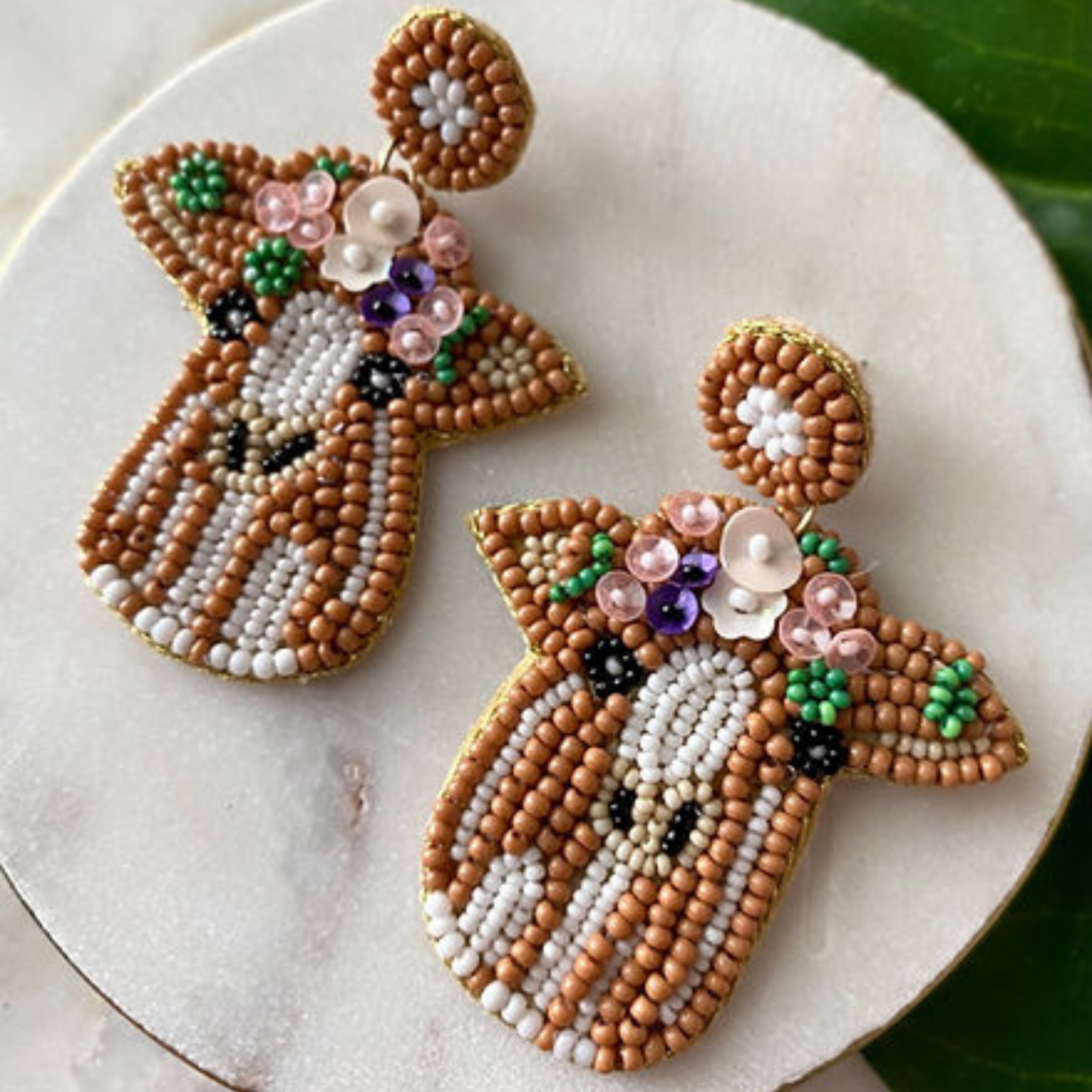 Boho Style Floral Farm Cow Seed Beaded Earrings