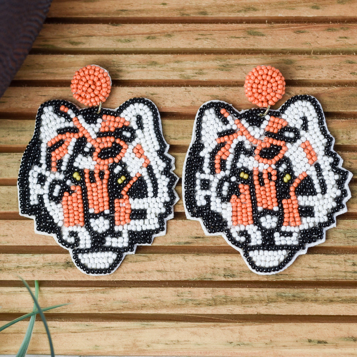 Orange Tiger Jungle Mascot Seed Beaded Earrings