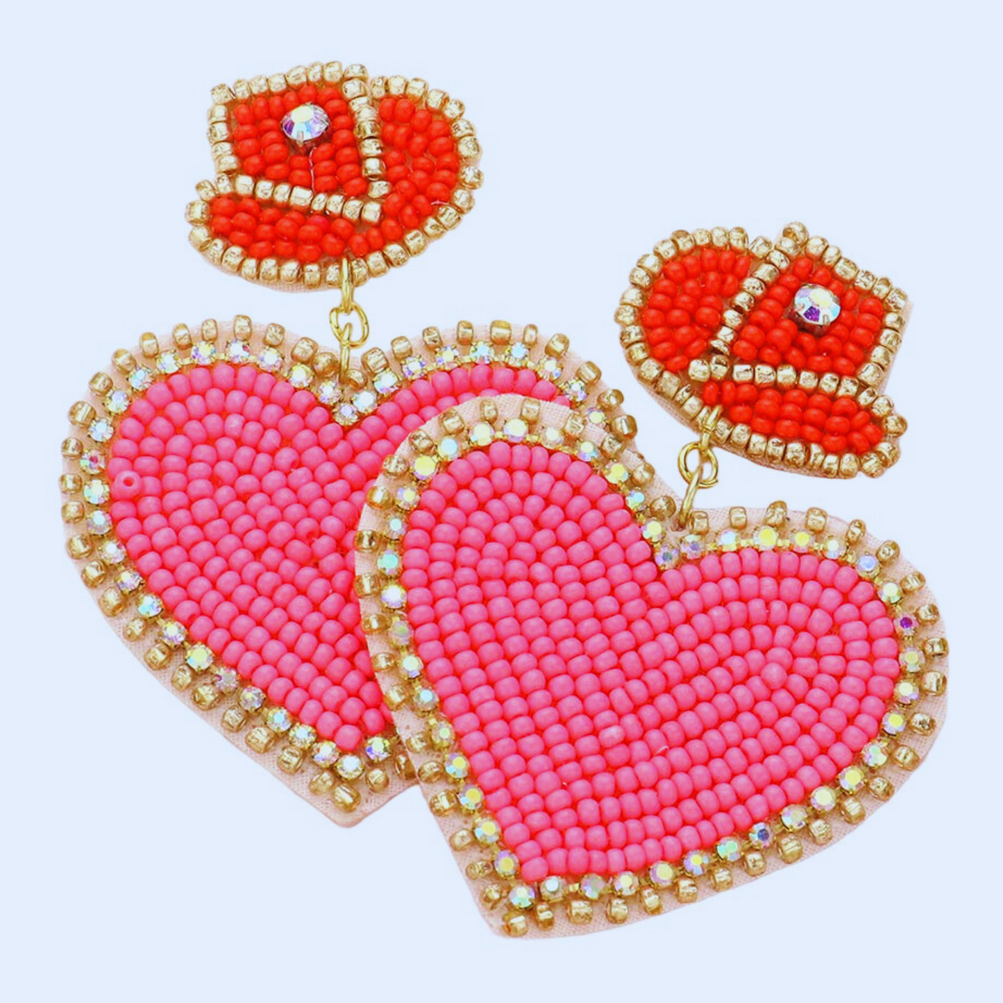 In Love With A Cowboy Beaded Hot Pink Heart Earrings