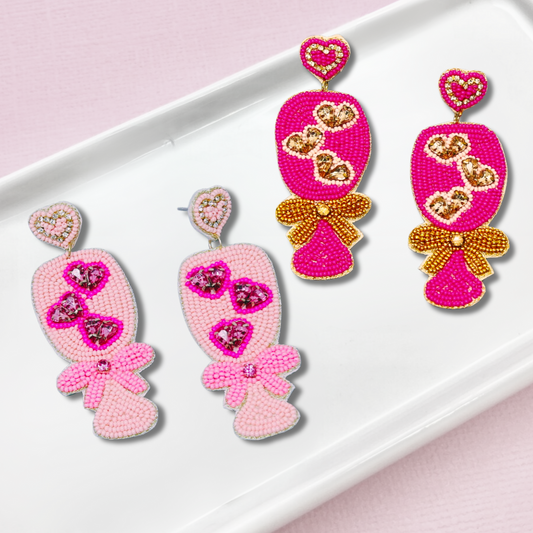 Toast To Love Champagne Flute Crystal Beaded Earrings