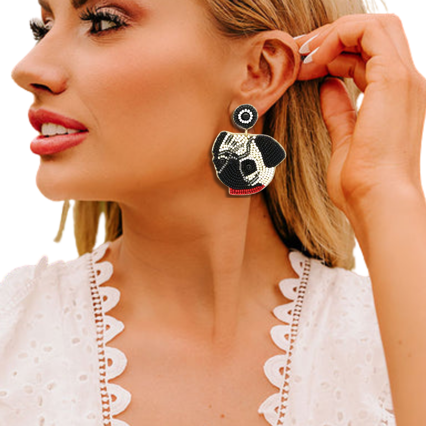Pug Dog Breed Pet Lovers Beaded Earrings