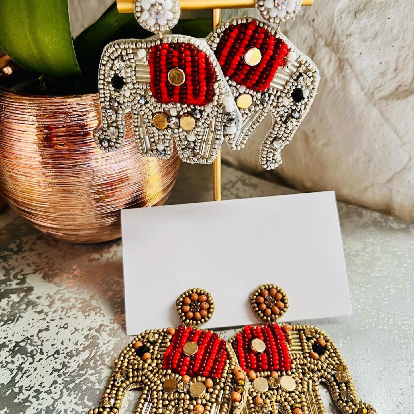 Caravan Safari Elephant Theme Crystal Beaded Earrings