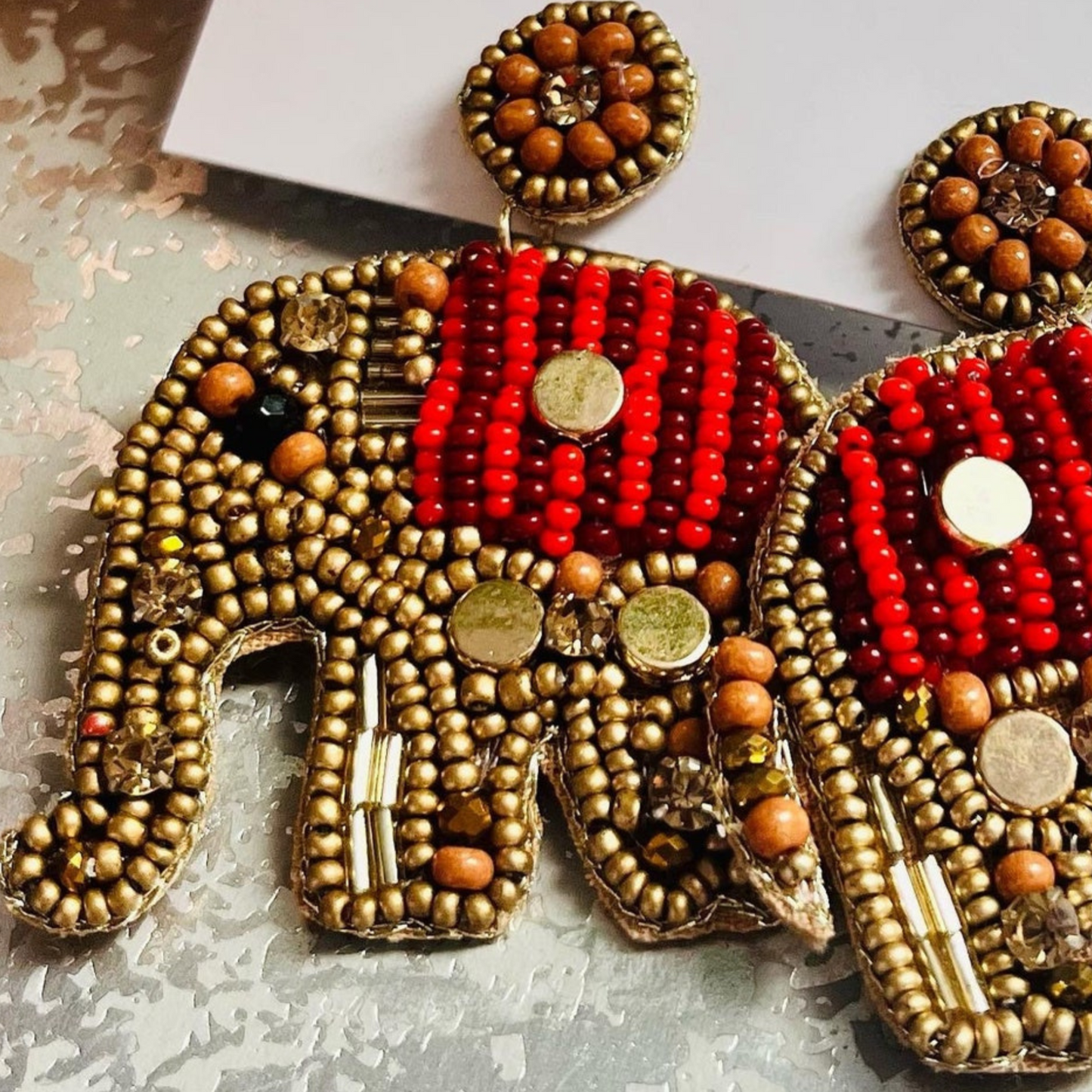 Caravan Safari Elephant Theme Crystal Beaded Earrings