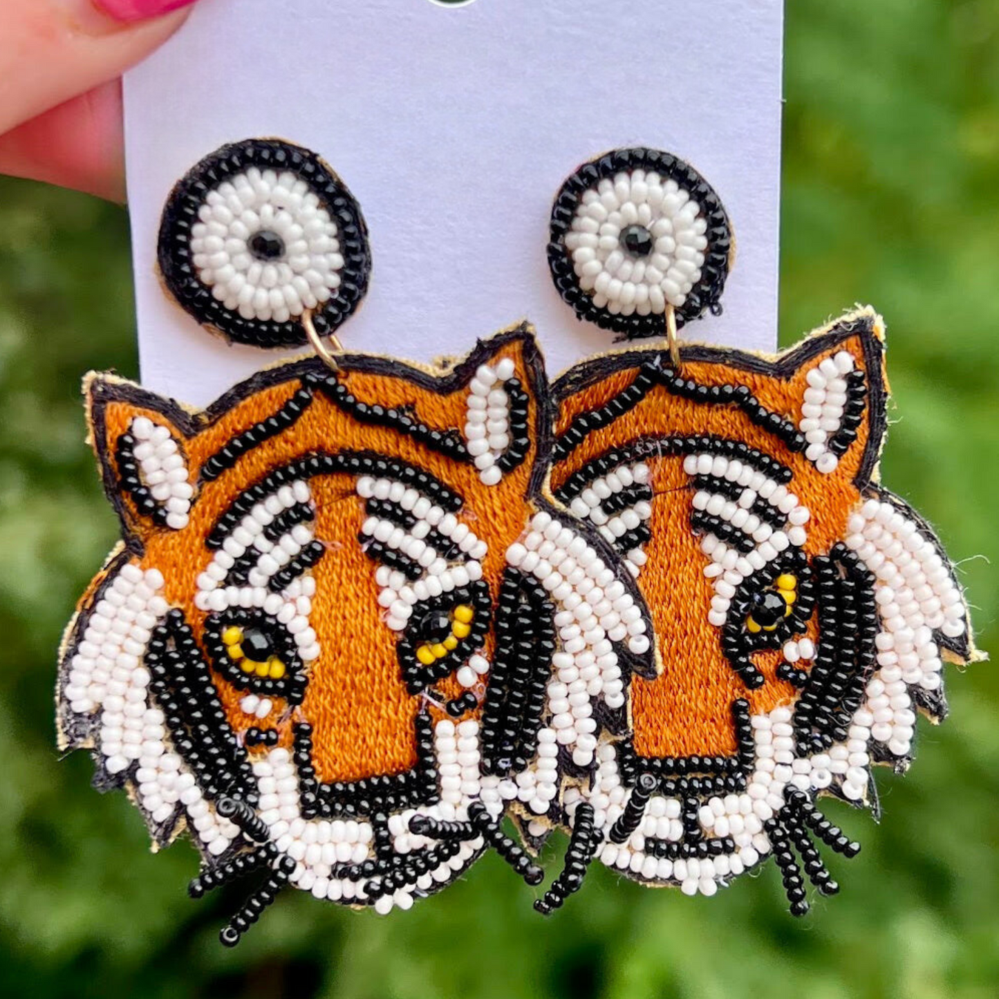 Whiskered Tiger Jungle Safari Seed Beaded Earrings