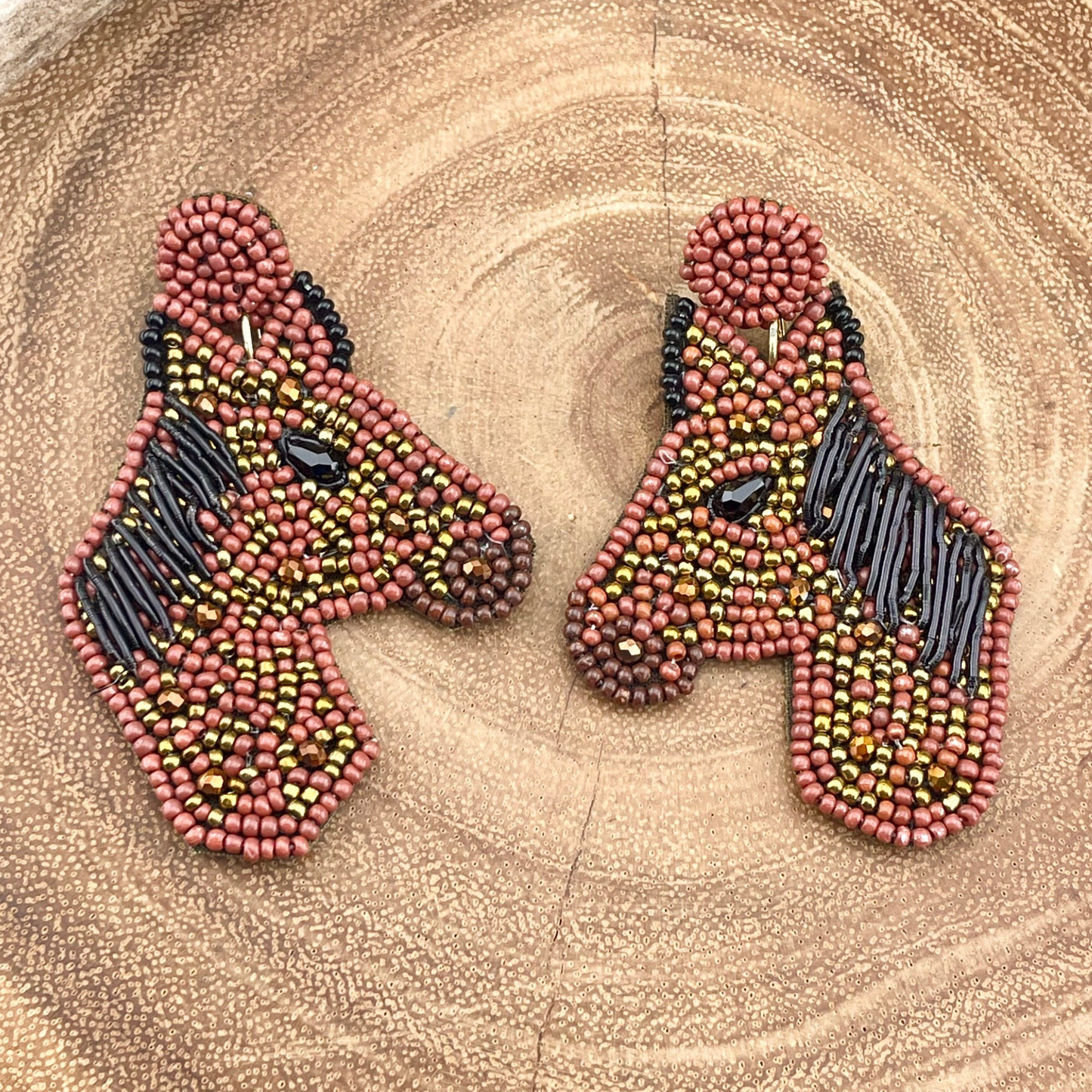 Brown Horse Farm Theme Seed Beaded Earrings