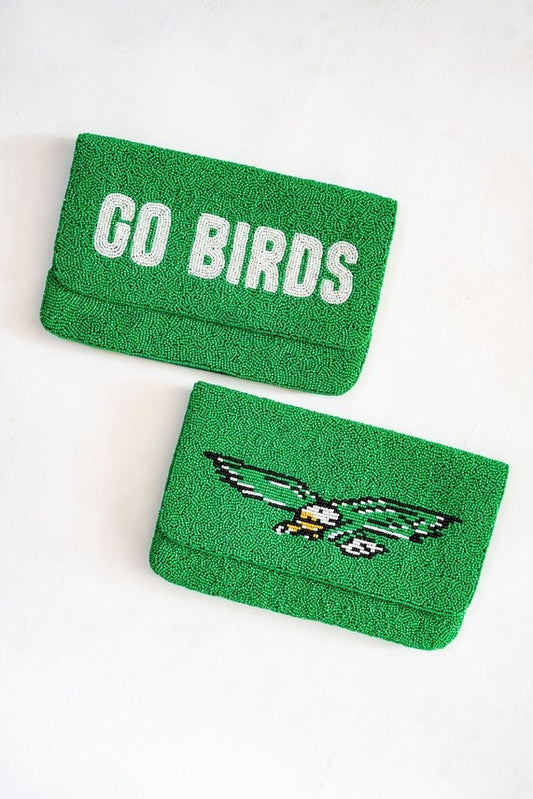 GO BIRDS Philadelphia Eagles Football Beaded Clutch Bag