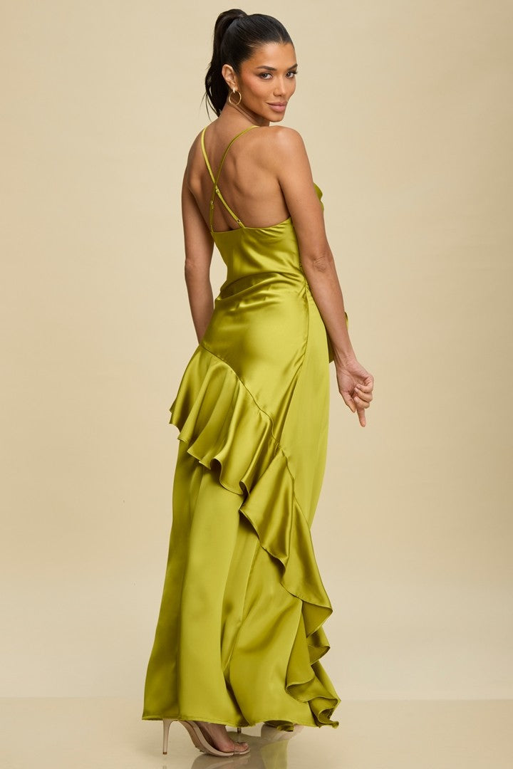 Satin Symphony Ruffled Maxi Dress Gown