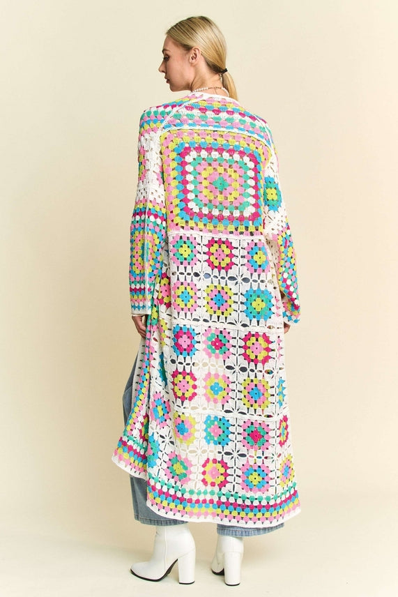 Coachella Ready Boho Style Crochet Neon Knit Cardigan