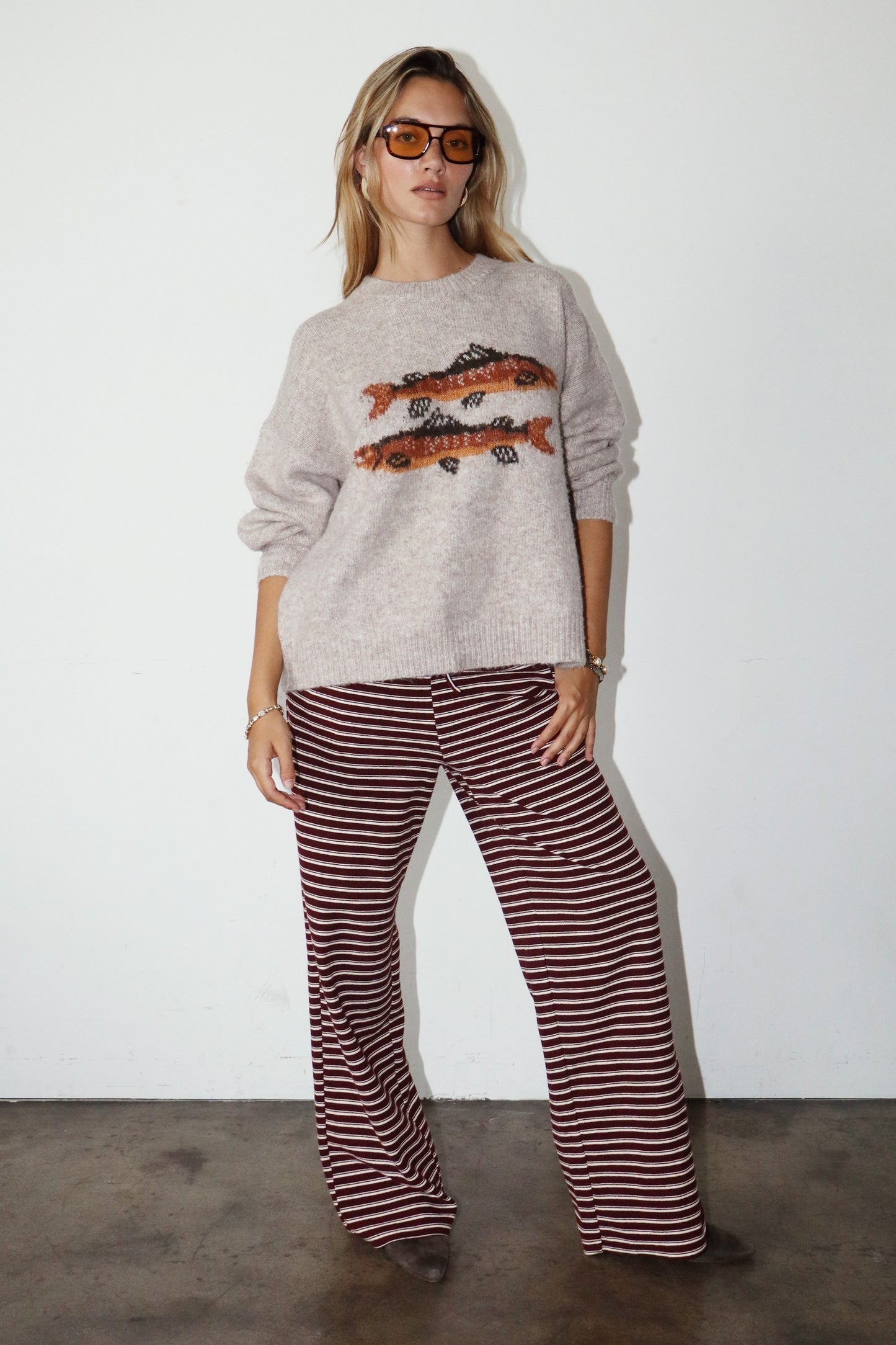 Drop Me A Line Fish Graphic Wool Sweater