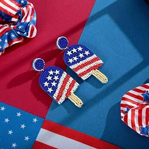 4th of July Patriotic American Ice Cream Bar Beaded Earrings