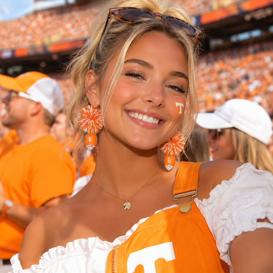Orange & White Tinsel Gameday Football Earrings