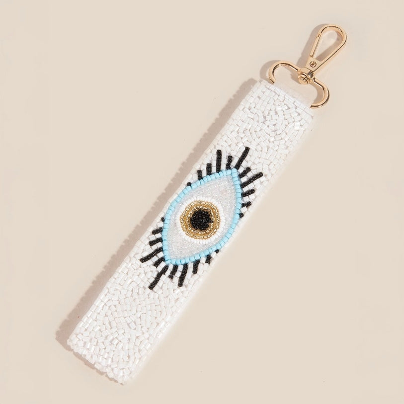 Evil Eye Seed Beaded Crystal Lanyard Keychain