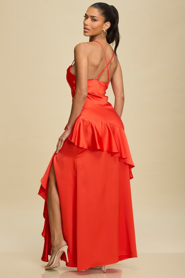 Satin Symphony Ruffled Maxi Dress Gown