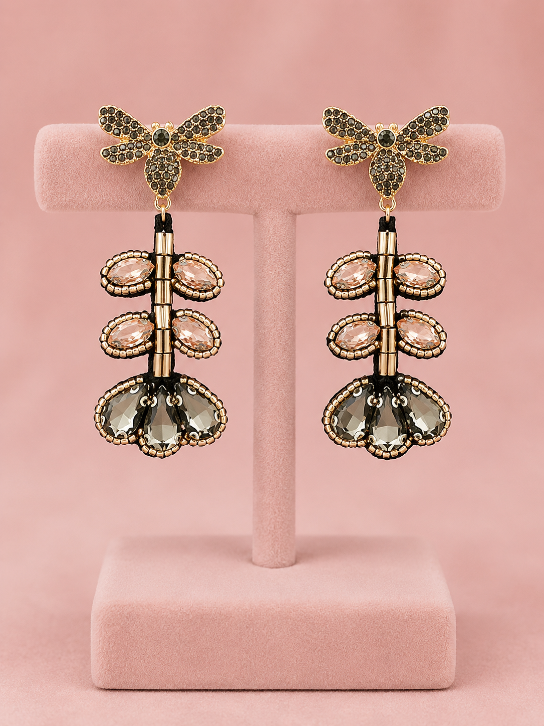 Dragonfly Dangle Beaded Crystal Earrings