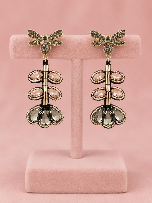Dragonfly Dangle Beaded Crystal Earrings