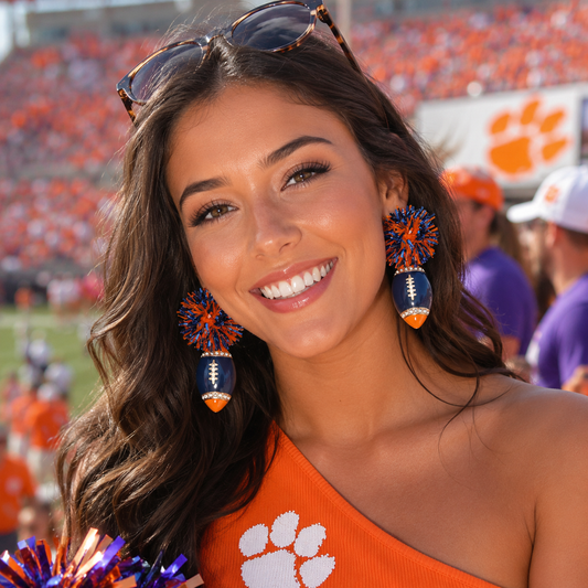 Orange & Blue Tinsel Gameday Football Earrings