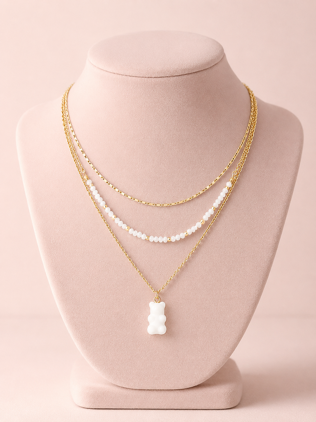 Gummy Bear Beaded Pendant Layered Chain Necklace