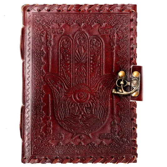 Hamsa Hand Eye Carved Leather Manifest Journal