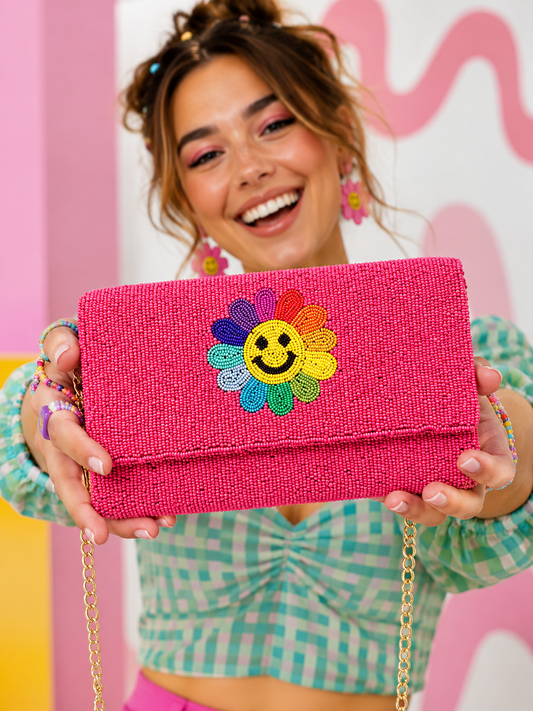 Smile Flower Seed Beaded Clutch / Crossbody Bag