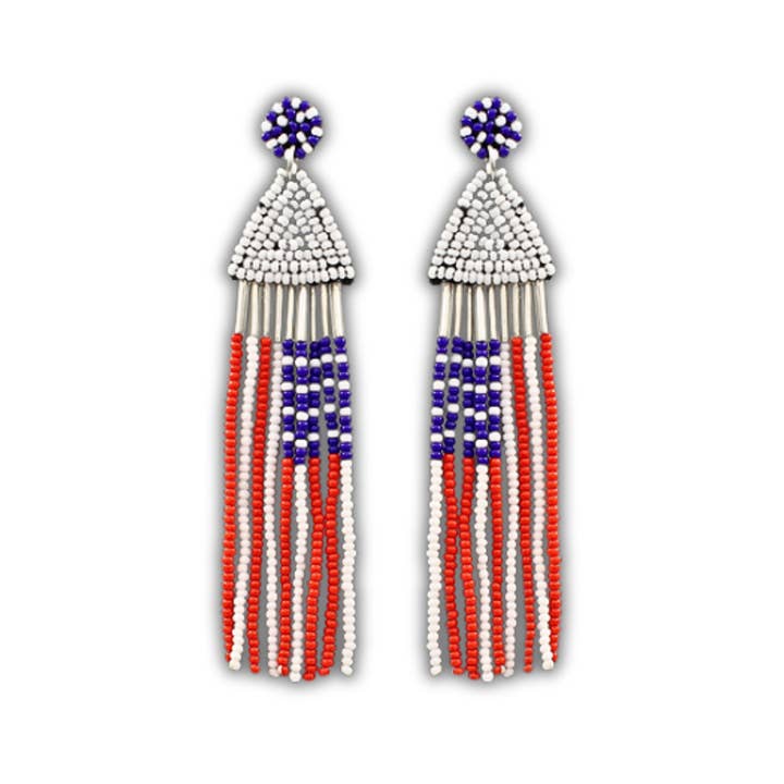 4th of July Patriotic American Tassel Beaded Earrings