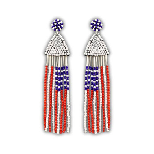 4th of July Patriotic American Tassel Beaded Earrings