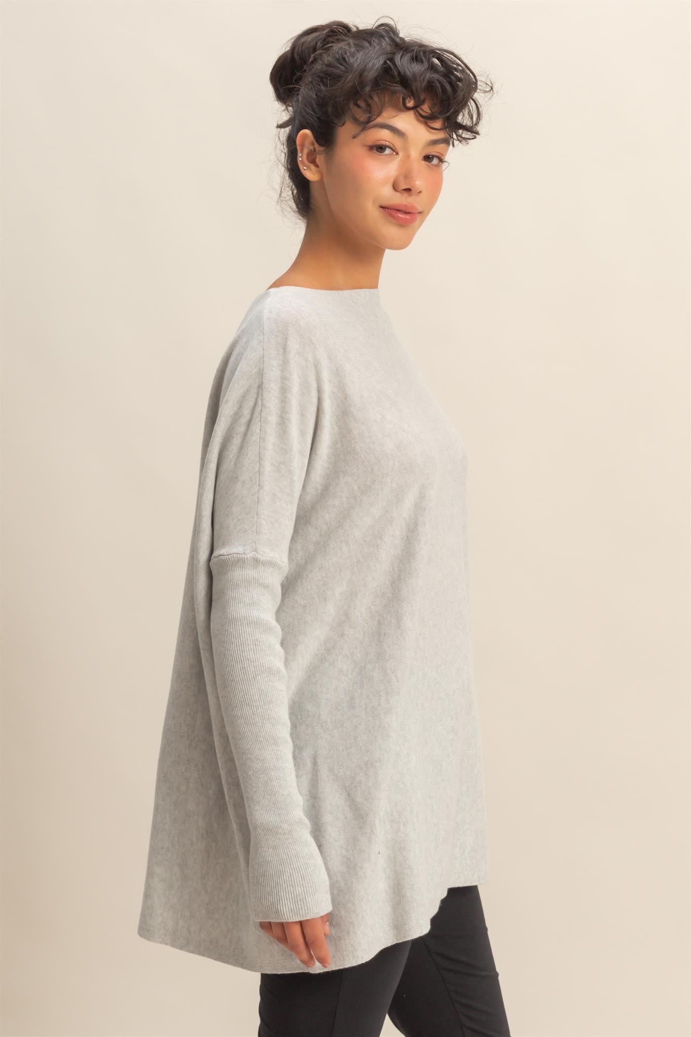 Daydream Drape Cotton Sweater in Grey