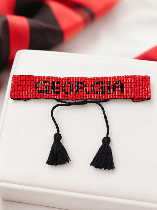 Black Red Football UGA Bulldogs GEORGIA Beaded Bracelet